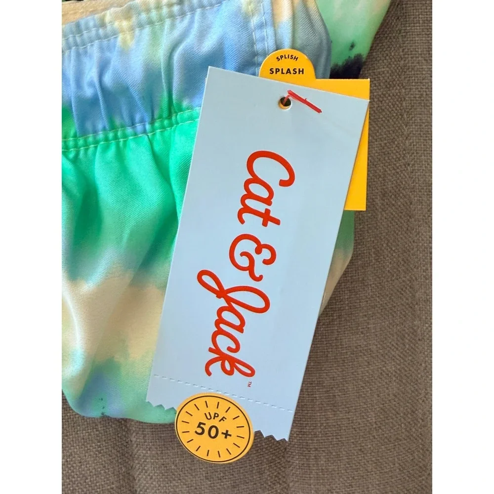 Cat & Jack Multicolor Tie Dye Mesh Lined UPF50+ Swim Trunks Boys 6/7 NEW NWT
